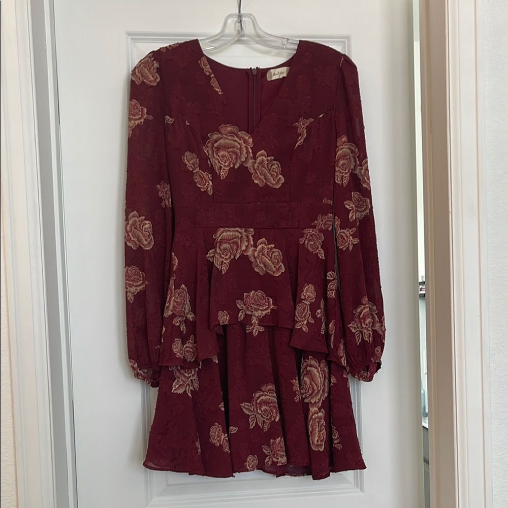 Altar'd State Red A-line Mini Dress with Bishop Sleeves